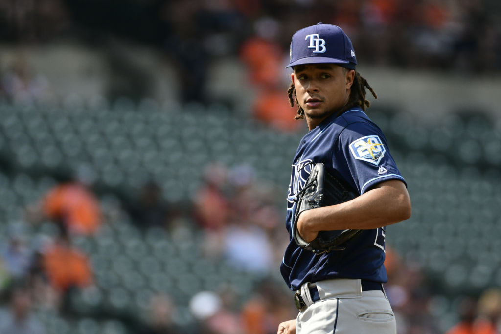 May 12, 2018; Baltimore, MD, USA; Tampa Bay Rays starting pitcher Chris Archer (22) stands on the pitcher's mound during the second inning against the Baltimore Orioles at Oriole Park at Camden Yards. Mandatory Credit: Tommy Gilligan-USA TODAY Sports