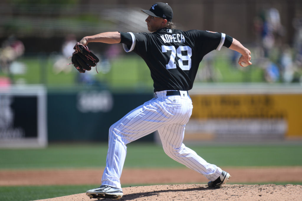 Mar 12, 2017; Phoenix, AZ, USA; Chicago White Sox starting pitcher Michael Kopech (78) pitches against the Texas Rangers during the third inning at Camelback Ranch. Mandatory Credit: Joe Camporeale-USA TODAY Sports