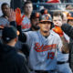 May 21, 2018; Chicago, IL, USA; Baltimore Orioles shortstop Manny Machado (13) celebrates with teammates after hitting a solo home run off Chicago White Sox starting pitcher Hector Santiago (not pictured) during the forth inning at Guaranteed Rate Field. Mandatory Credit: Kamil Krzaczynski-USA TODAY Sports